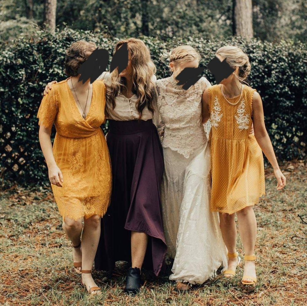 Francesca's Blue Rain Mustard Lace Dress